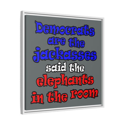 donkeys and elephants - framed canvas art (dark grey)