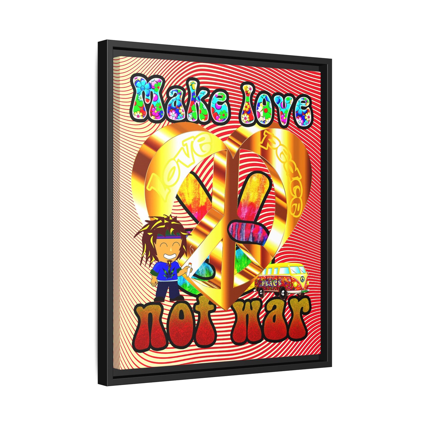 love peace - framed canvas art (yellow-orange wave)