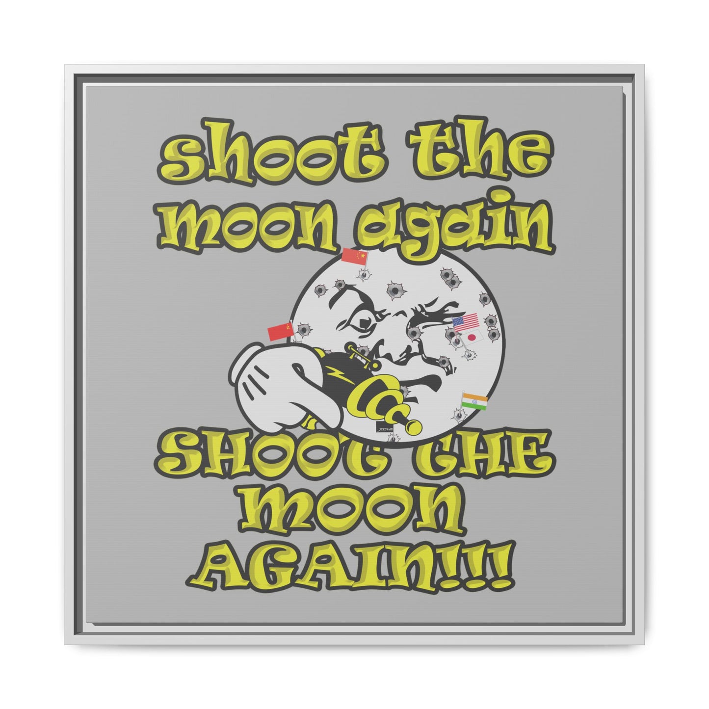 shoot the moon again - framed canvas art (light grey)