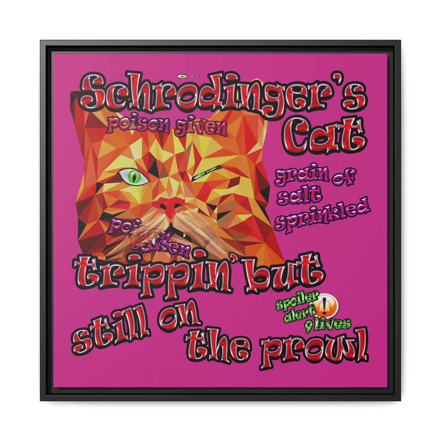 schrodinger's cat - framed canvas art (pink)