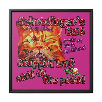 schrodinger's cat - framed canvas art (pink)