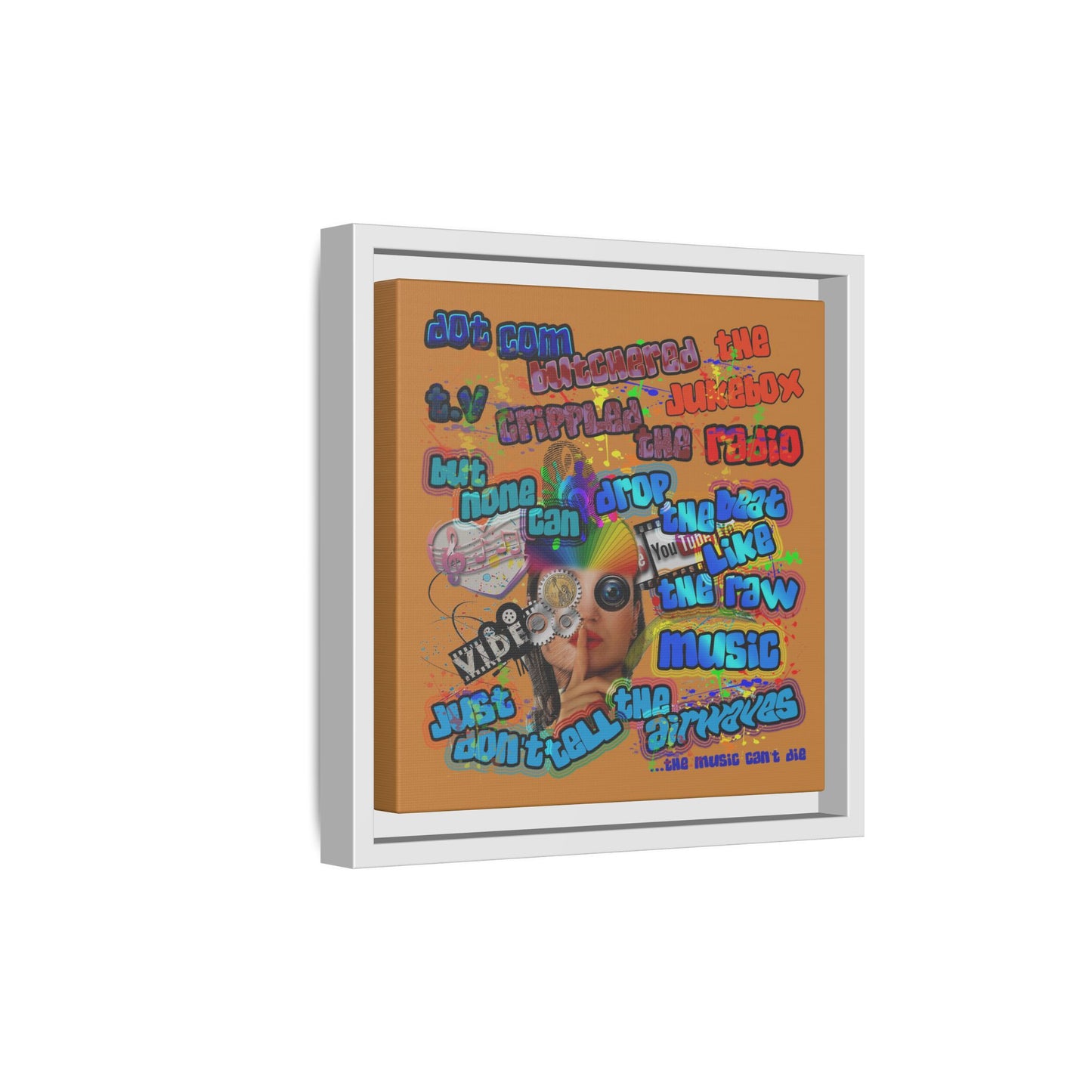 drop the beat - framed canvas art (light brown)