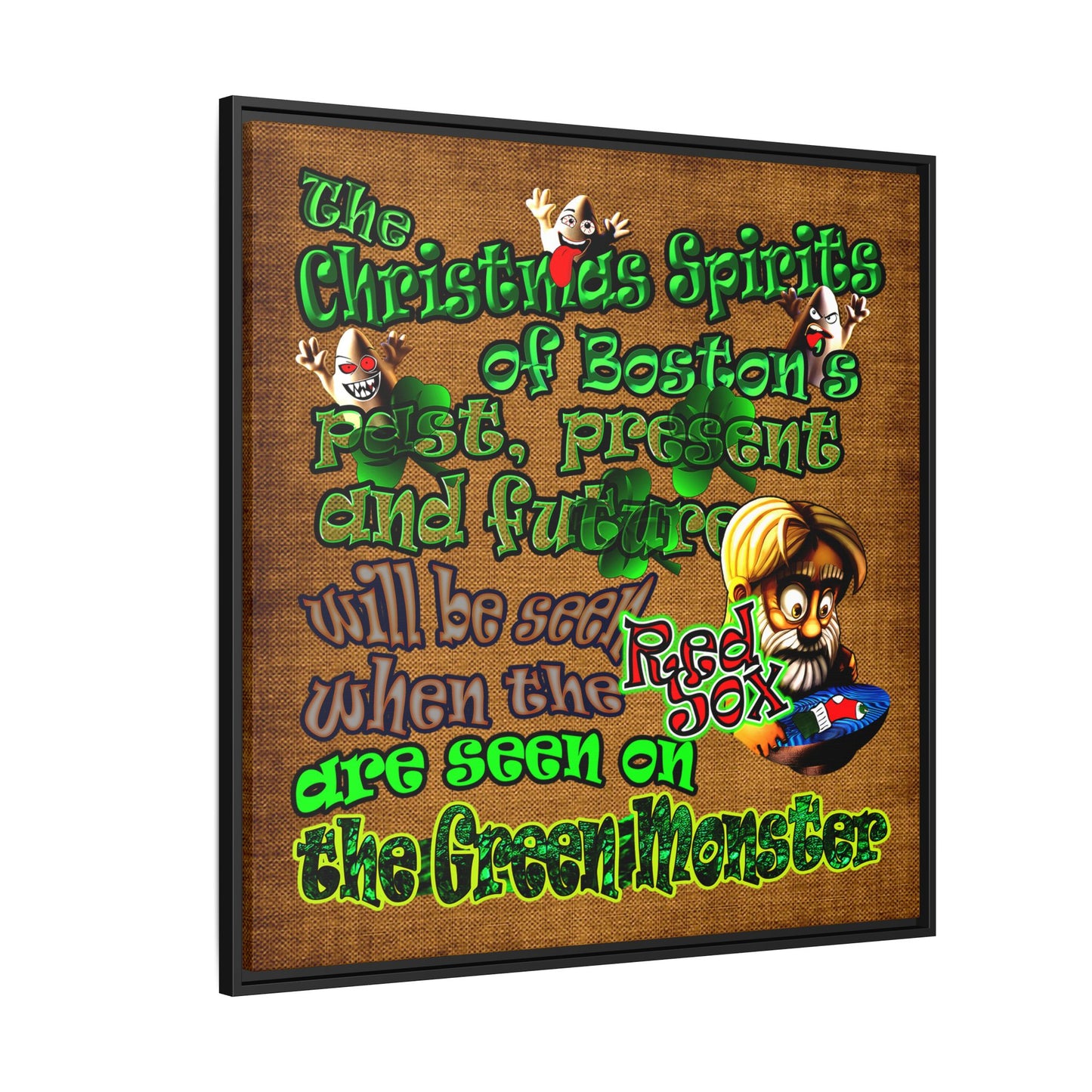 christmas spirits of boston - framed canvas art (brown papyrus)