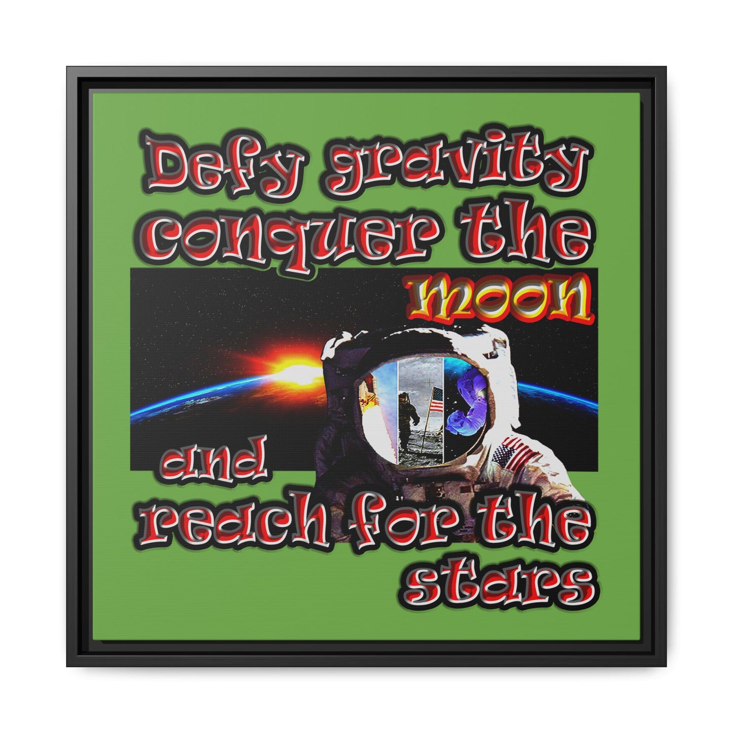 defy conquer reach - framed canvas art (green)