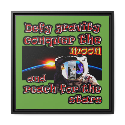 defy conquer reach - framed canvas art (green)