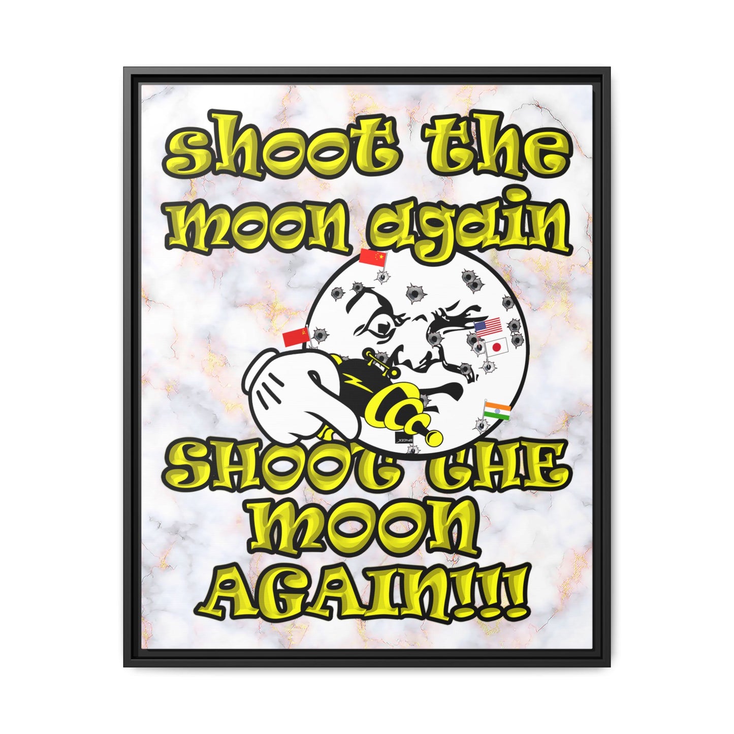 shoot the moon again - framed canvas art (white marble)