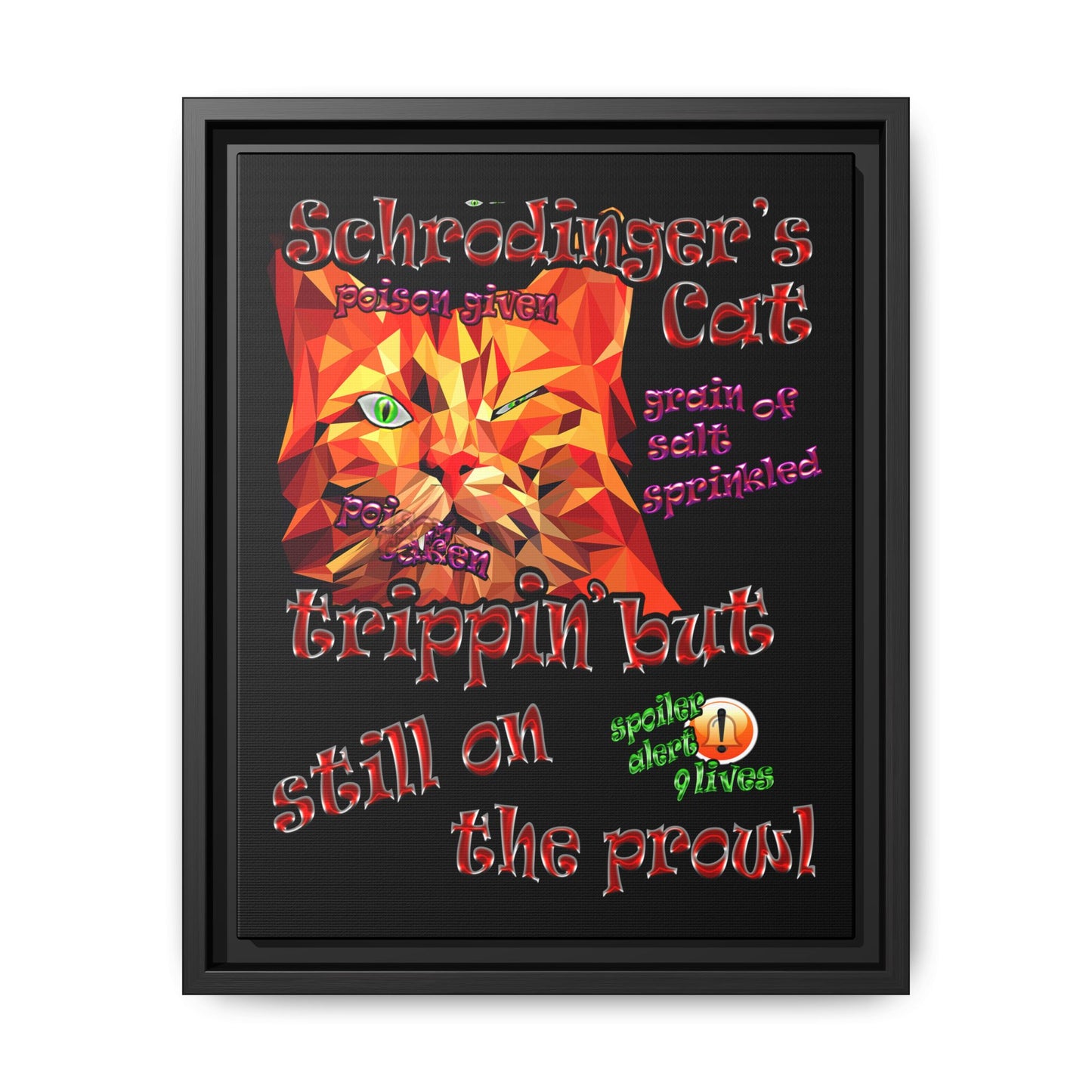 schrodinger's cat - framed canvas art (black)