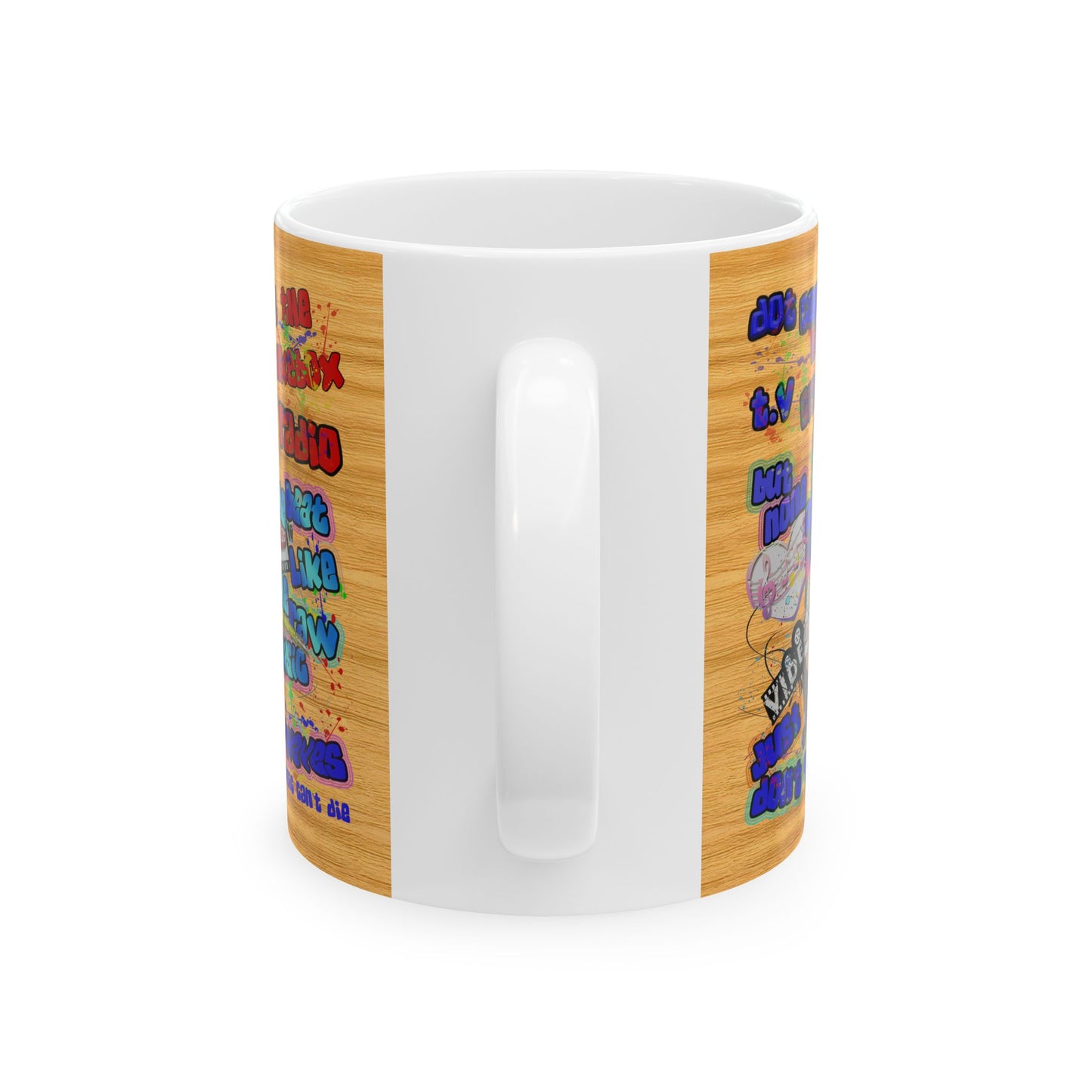 drop the beat - White Mug (butterscotch wood finish)