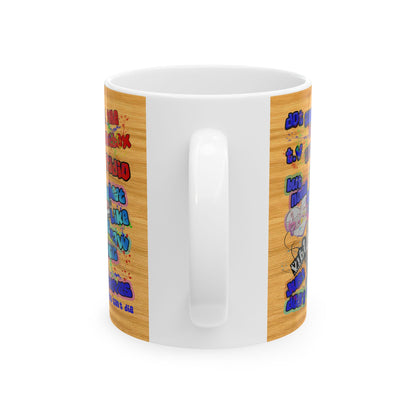 drop the beat - White Mug (butterscotch wood finish)