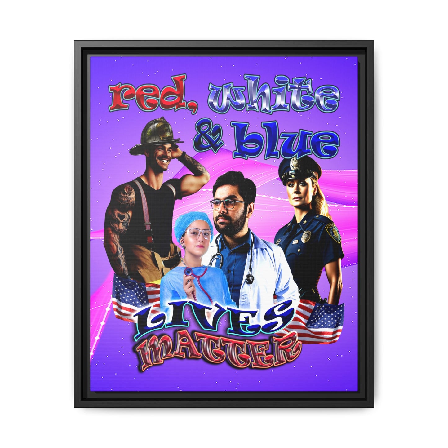 rw&b lives matter - framed canvas art (purple-pink wave)