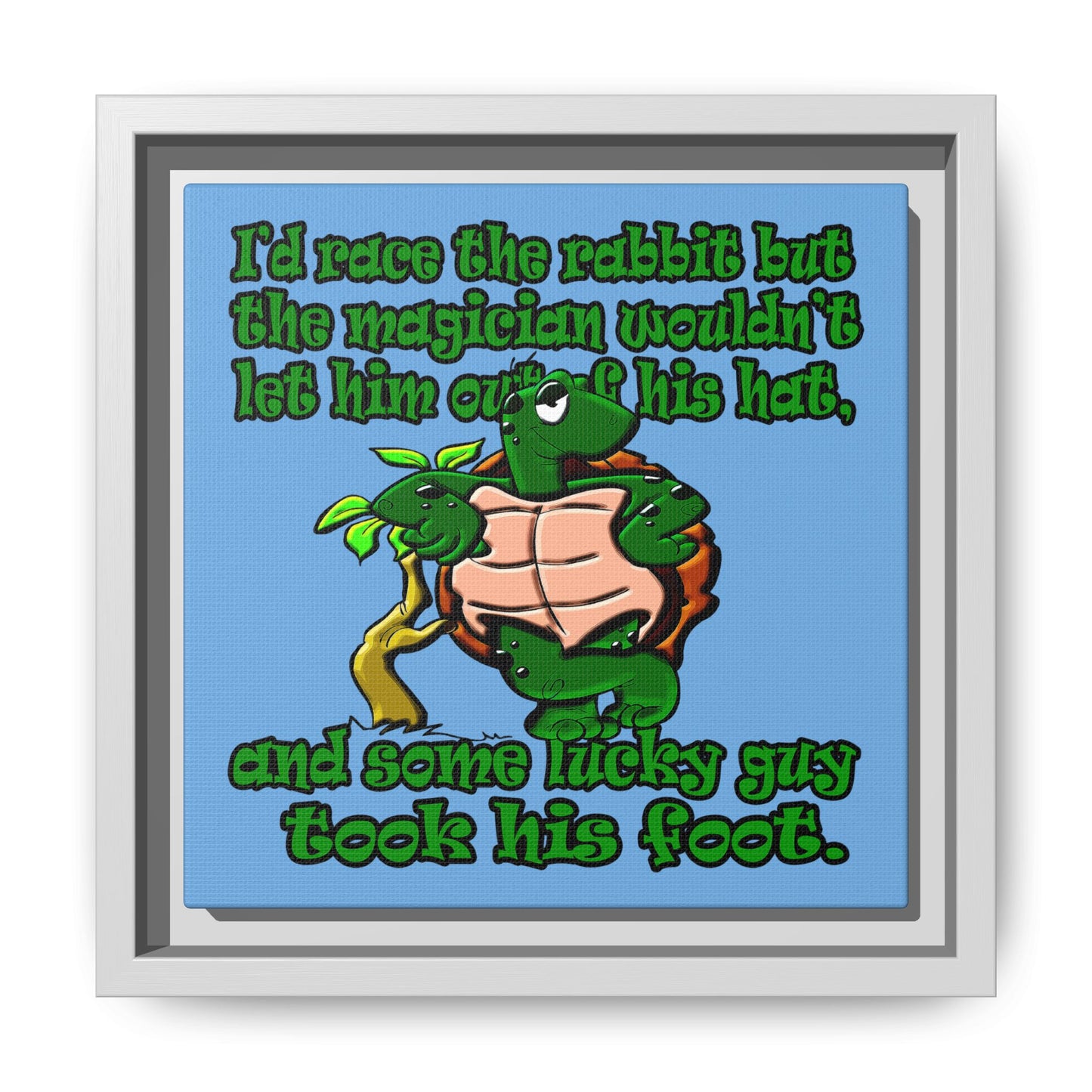 turtle race - framed canvas art (light blue)