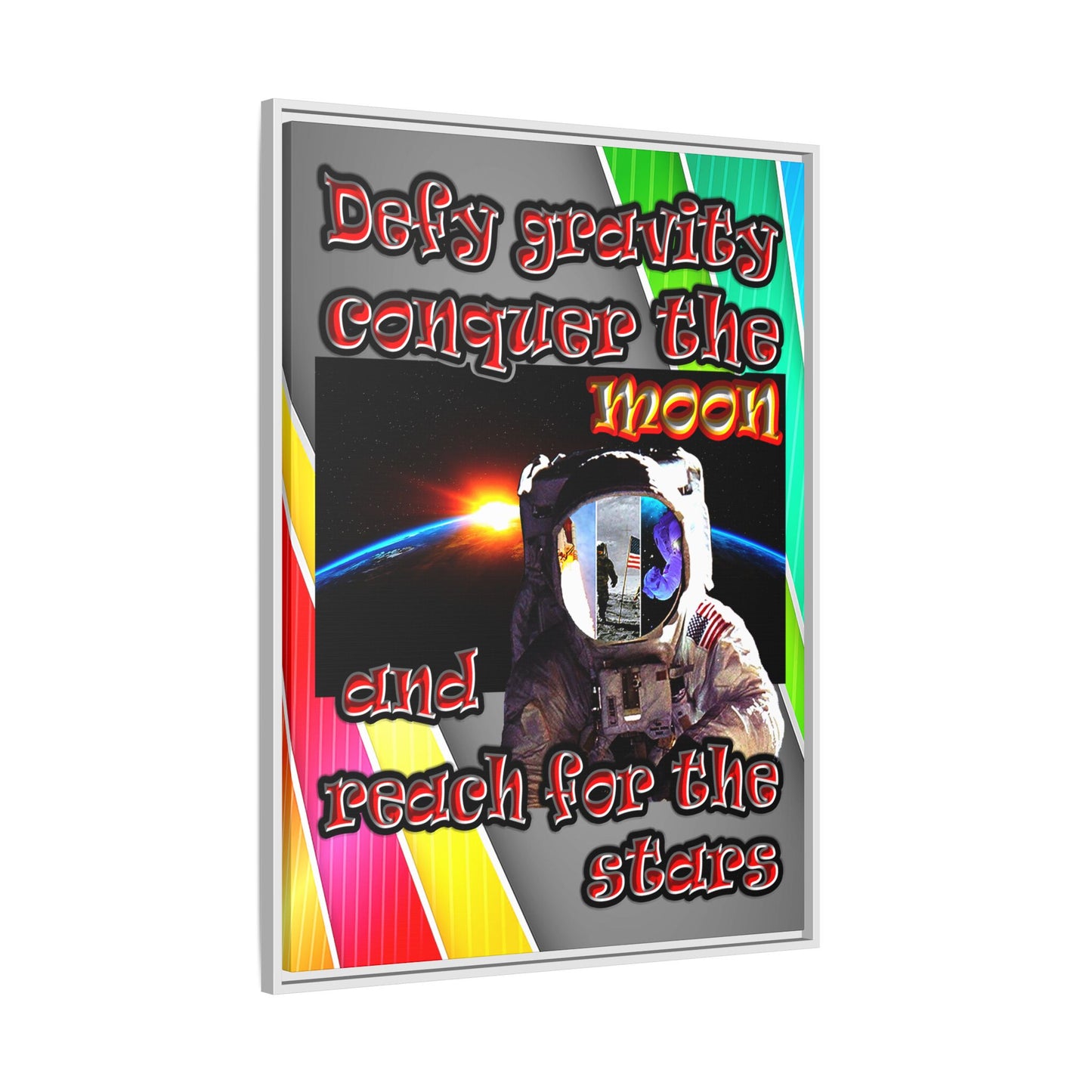 defy conquer reach - framed canvas art (rainbow split)