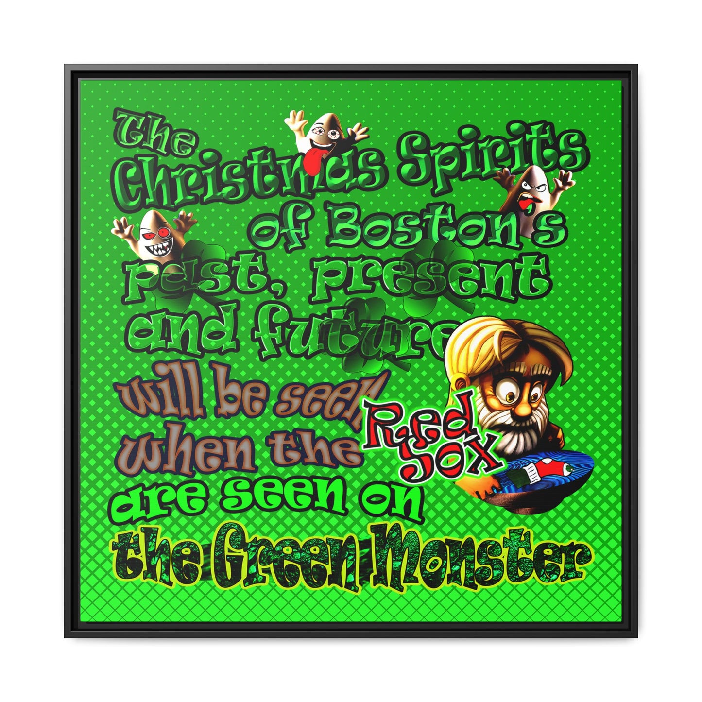 christmas spirits of boston - framed canvas art (logo green)
