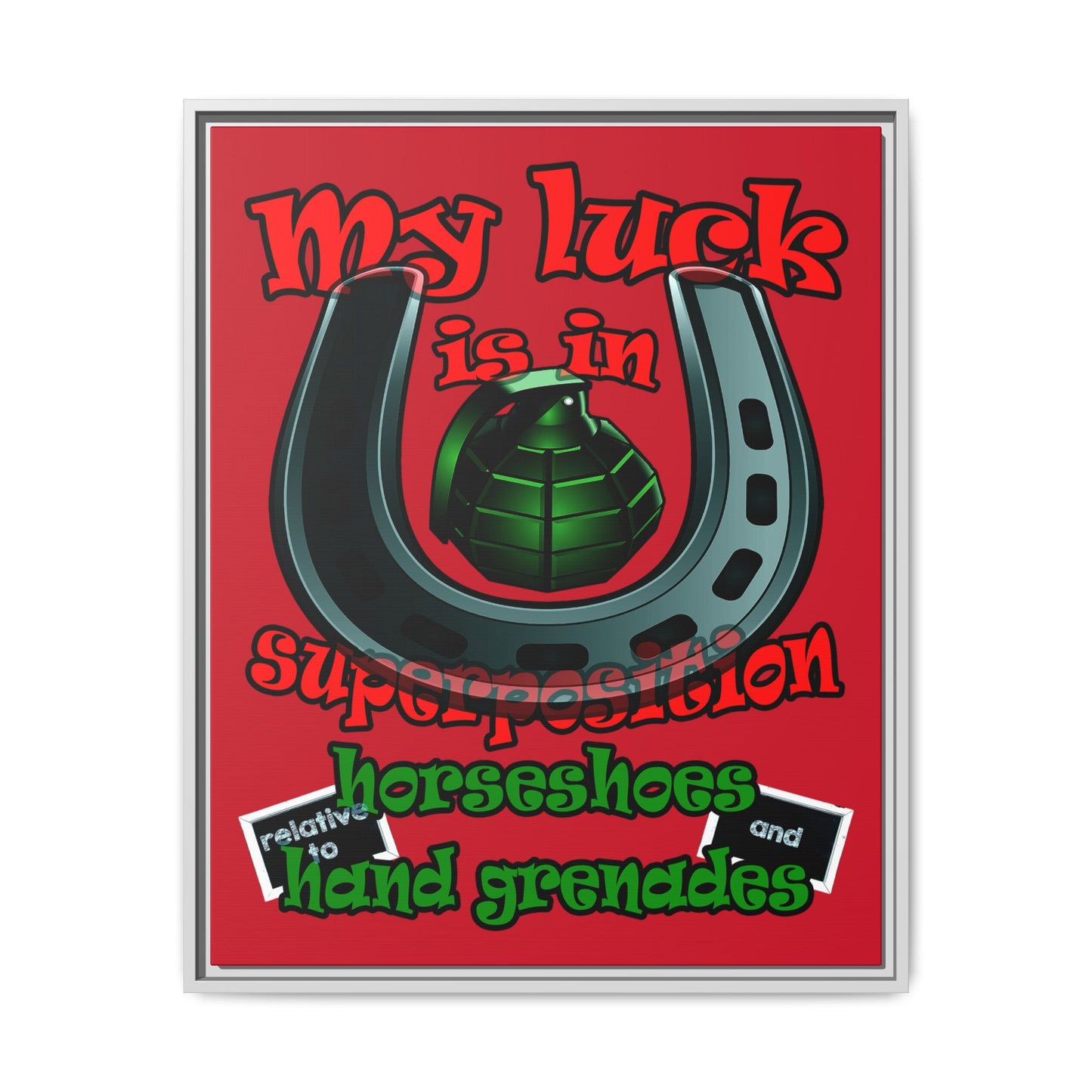 my luck - framed canvas art (dark red)