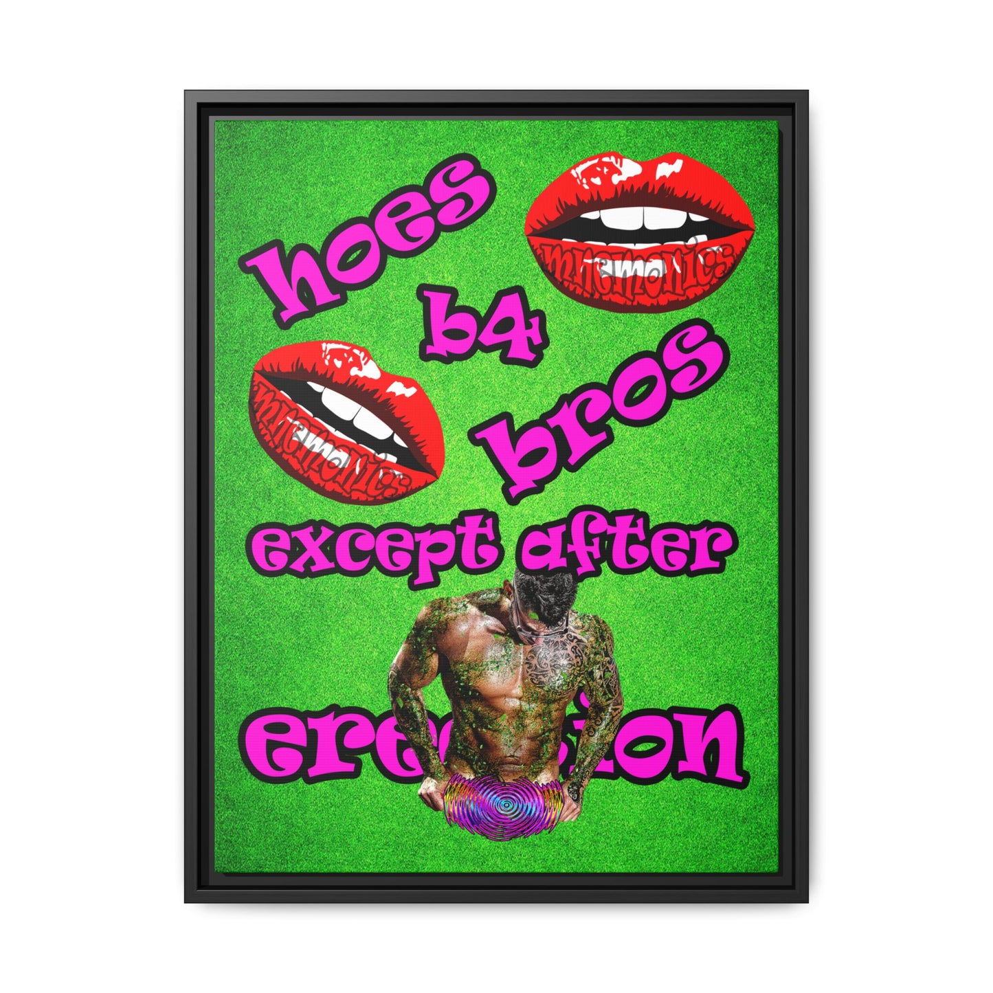 hoes b4 bros - framed canvas art (green turf)