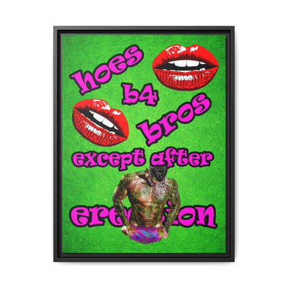 hoes b4 bros - framed canvas art (green turf)