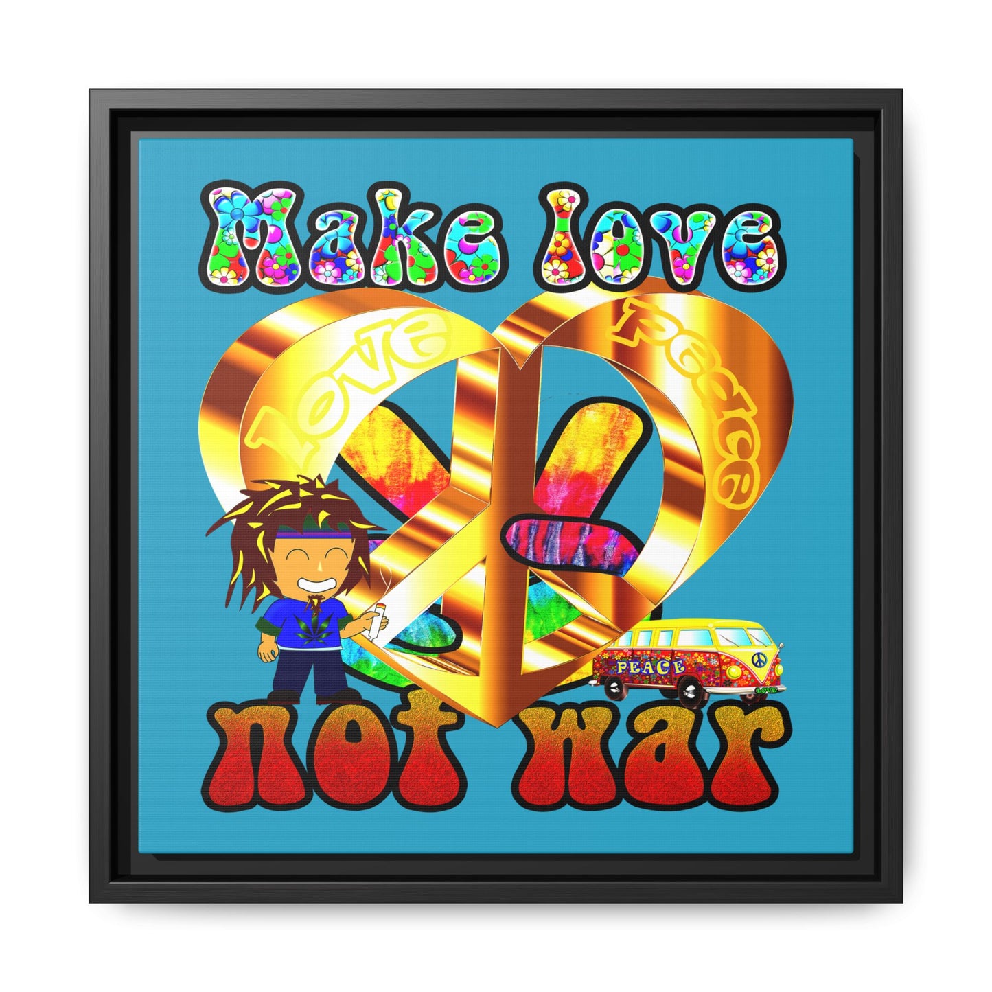 love peace - framed canvas art (turquoise)