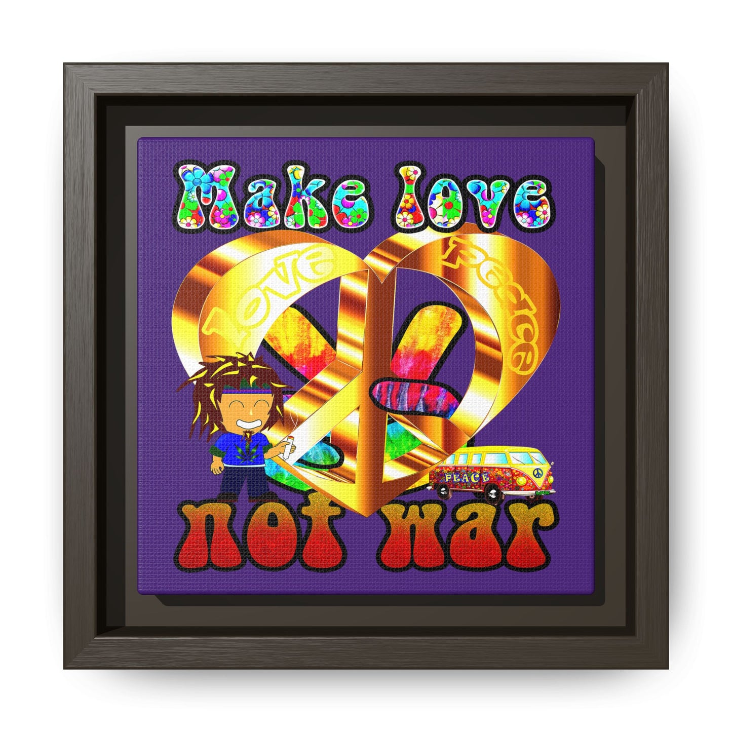 love peace - framed canvas art (purple)