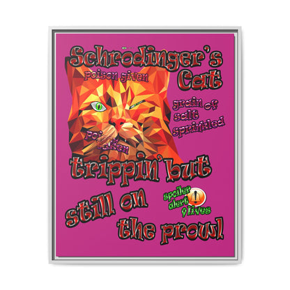 schrodinger's cat - framed canvas art (pink)