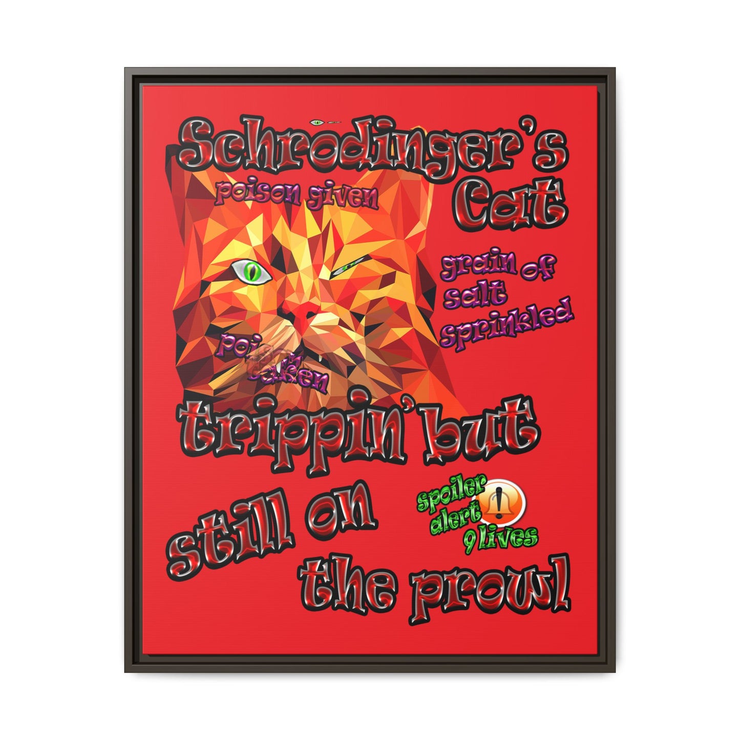 schrodinger's cat - framed canvas art (red)