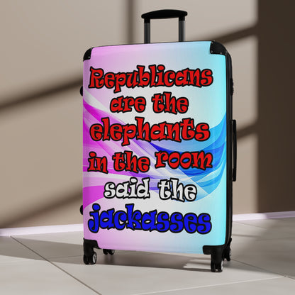 donkeys and elephants - Suitcase (light blue-pink wave)