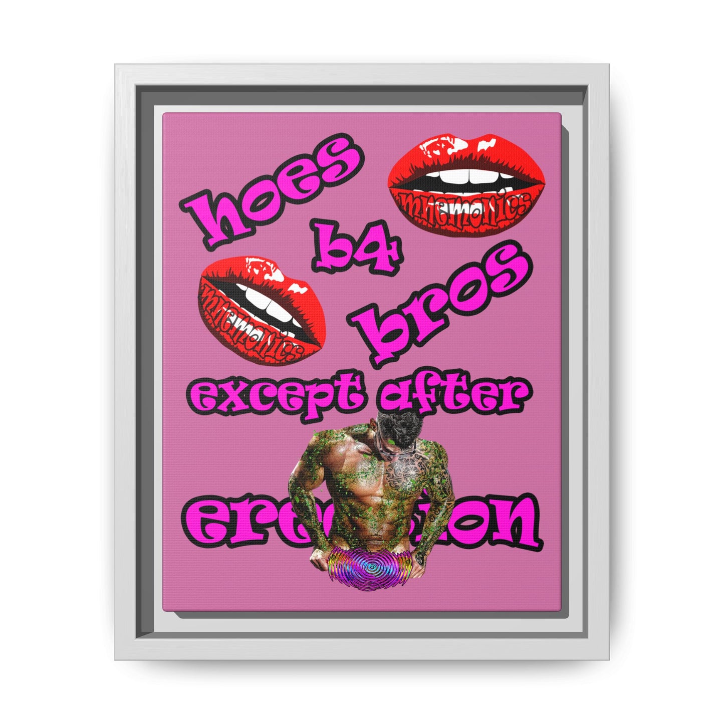 hoes b4 bros - framed canvas art (light pink)