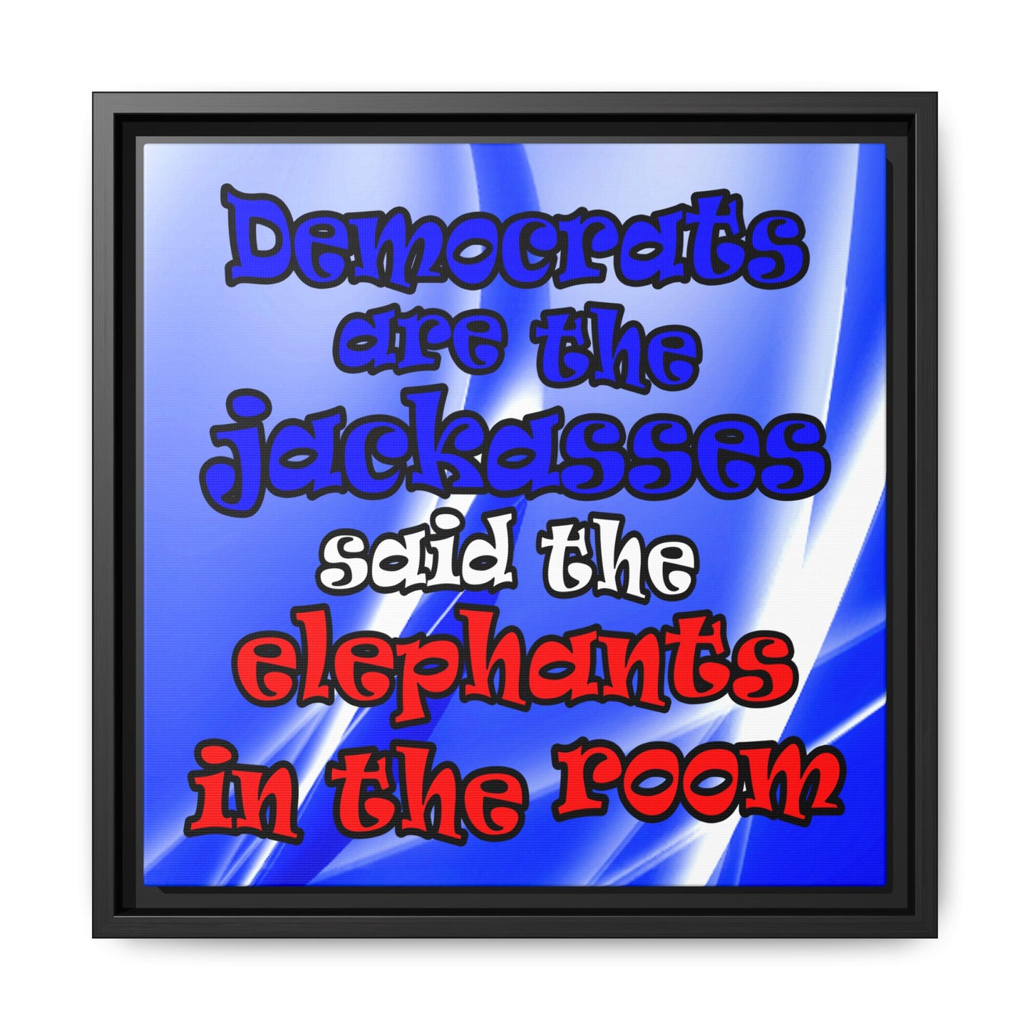 donkeys and elephants - framed canvas art (blue-white wave)