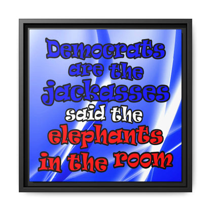 donkeys and elephants - framed canvas art (blue-white wave)