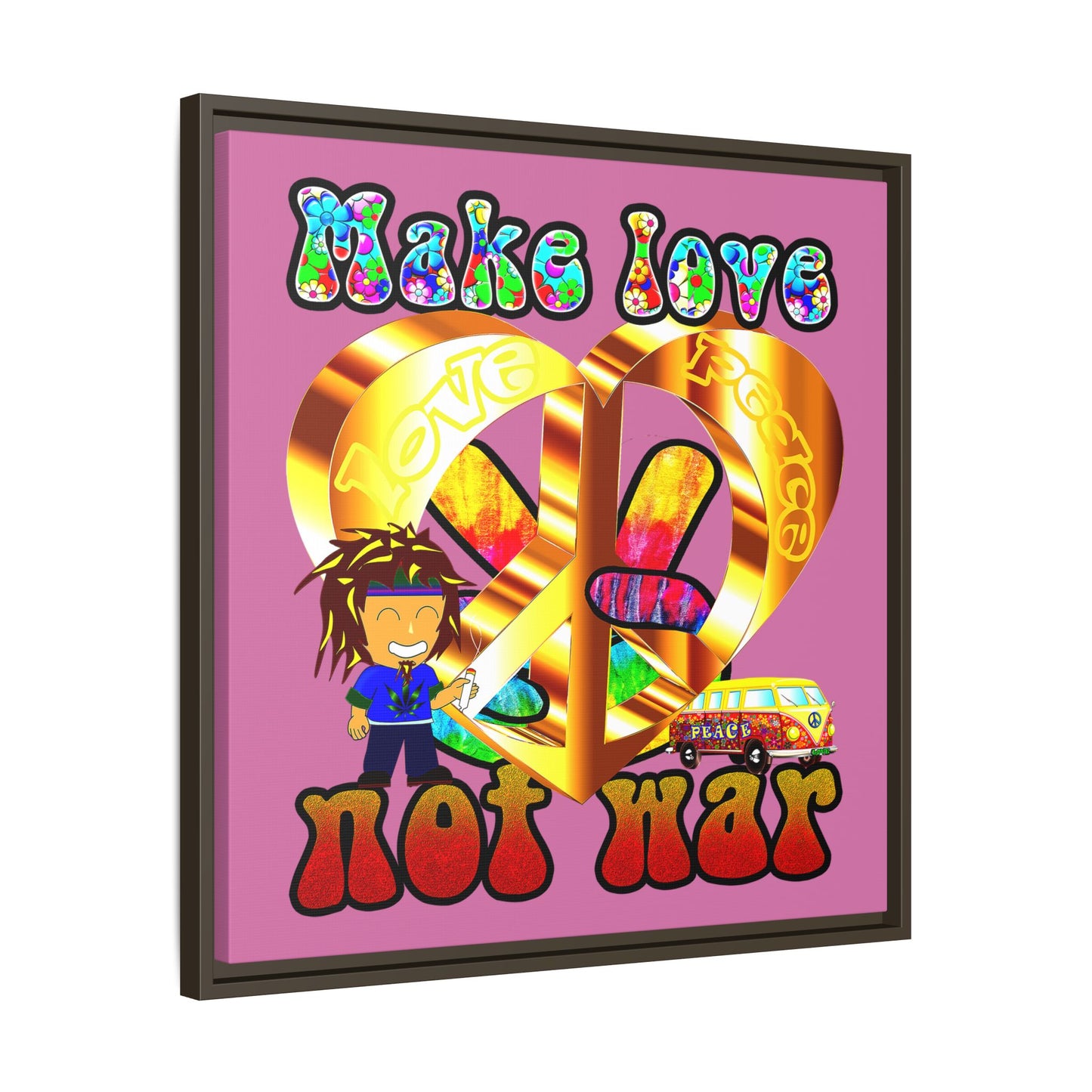love peace - framed canvas art (light pink)
