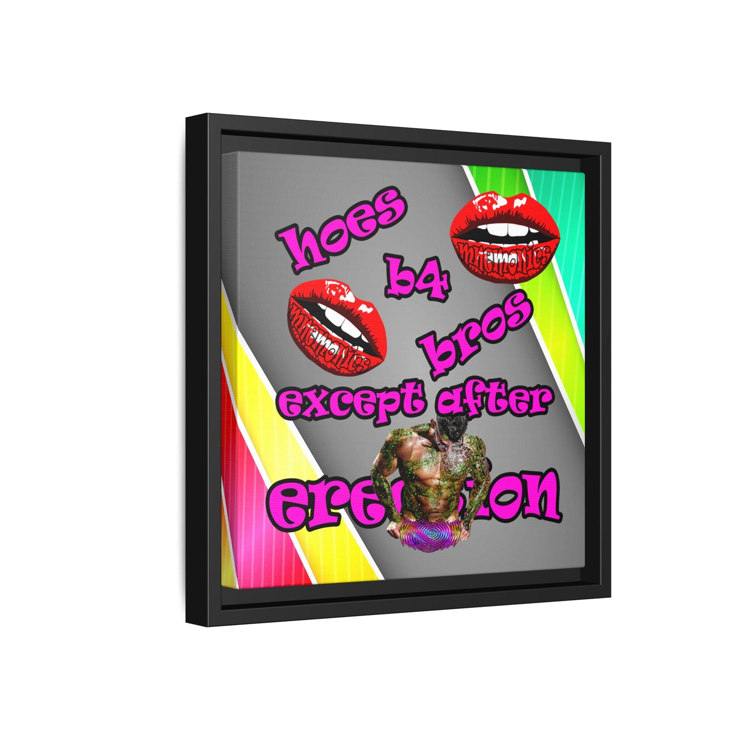 hoes b4 bros - framed canvas art (rainbow split)