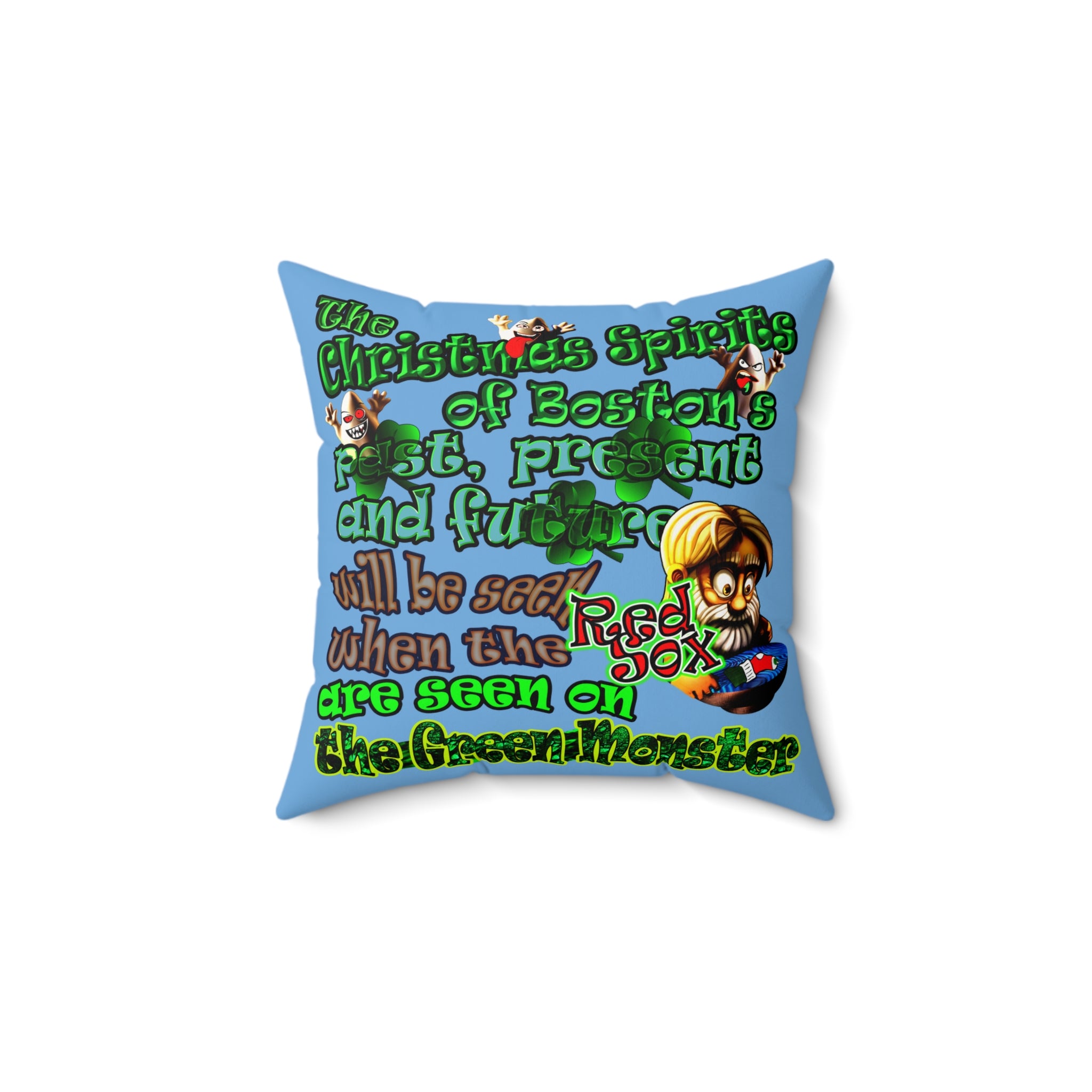 christmas spirits of boston - Faux Suede Square Pillow - (light blue)