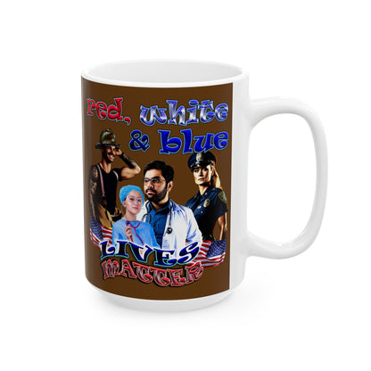 rw&b lives matter - White Mug (brown)