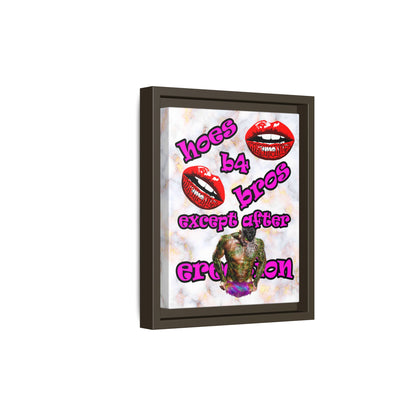 hoes b4 bros - framed canvas art (white marble)