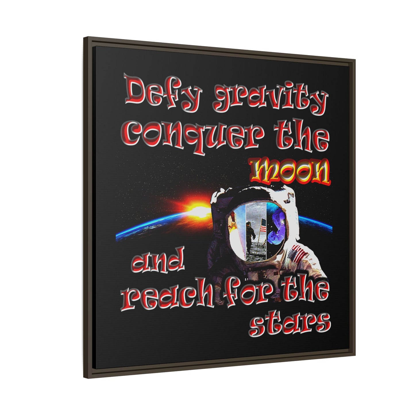 defy conquer reach - framed canvas art (black)