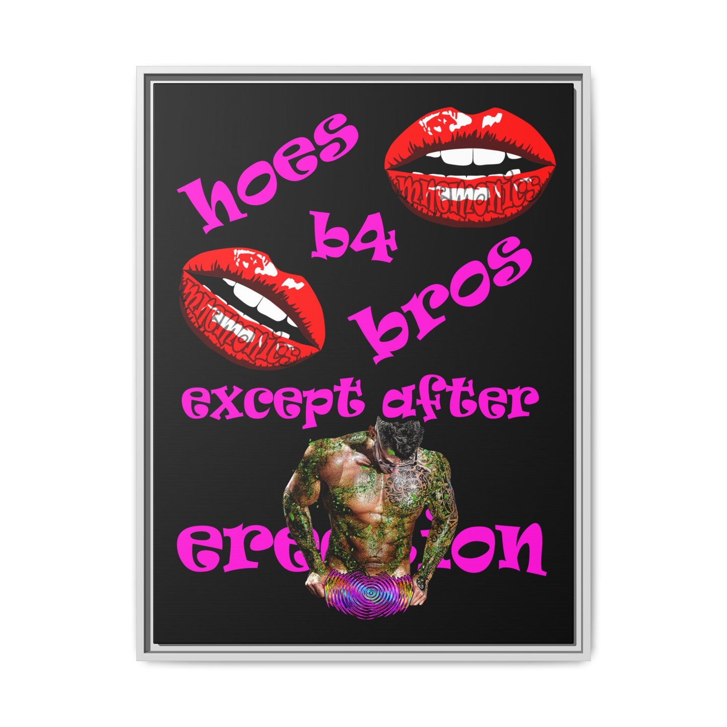 hoes b4 bros - framed canvas art (black)