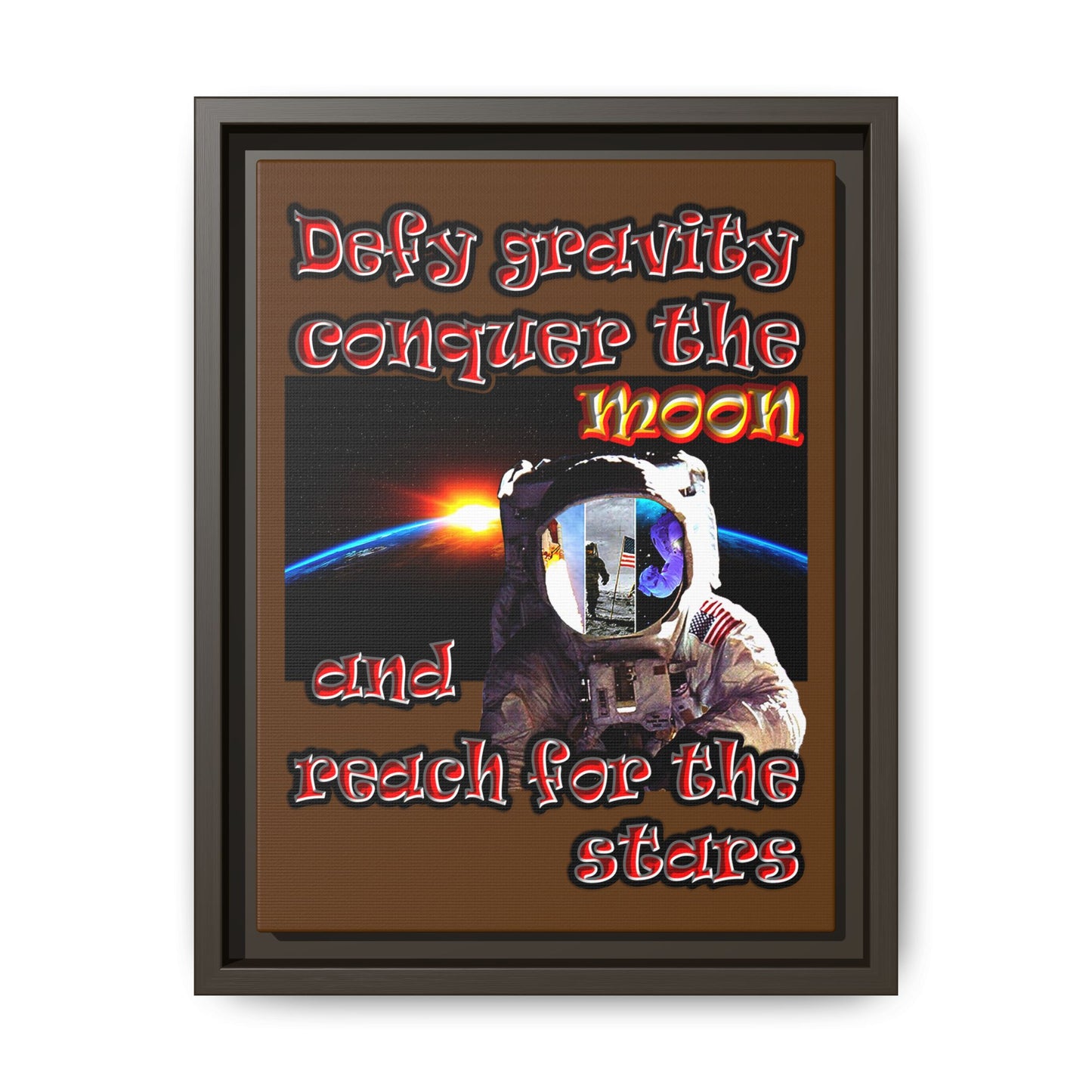 defy conquer reach - framed canvas art (brown)
