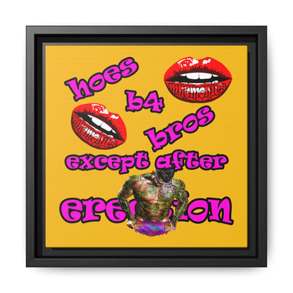 hoes b4 bros - framed canvas art (yellow)