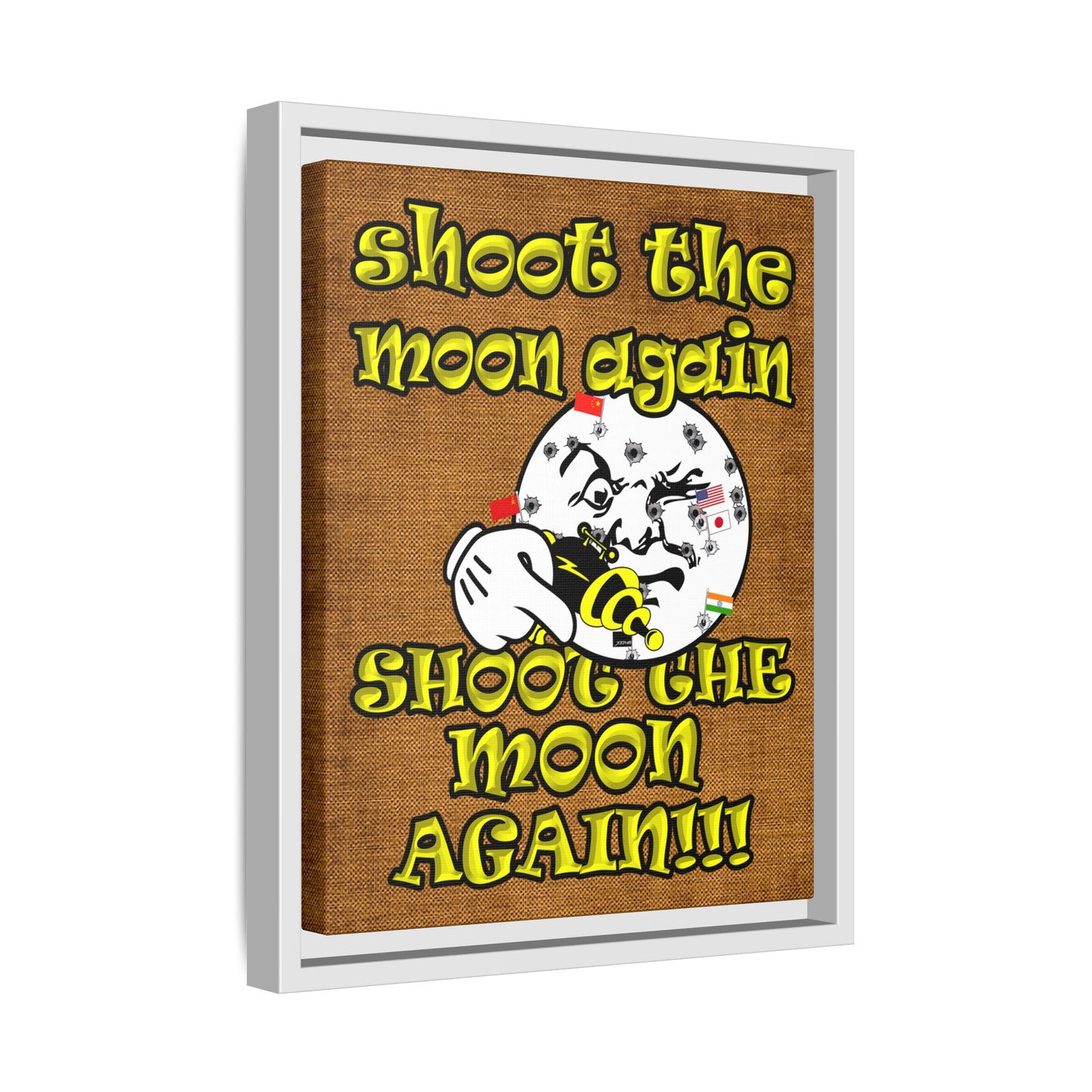 shoot the moon again - framed canvas art (brown papyrus)