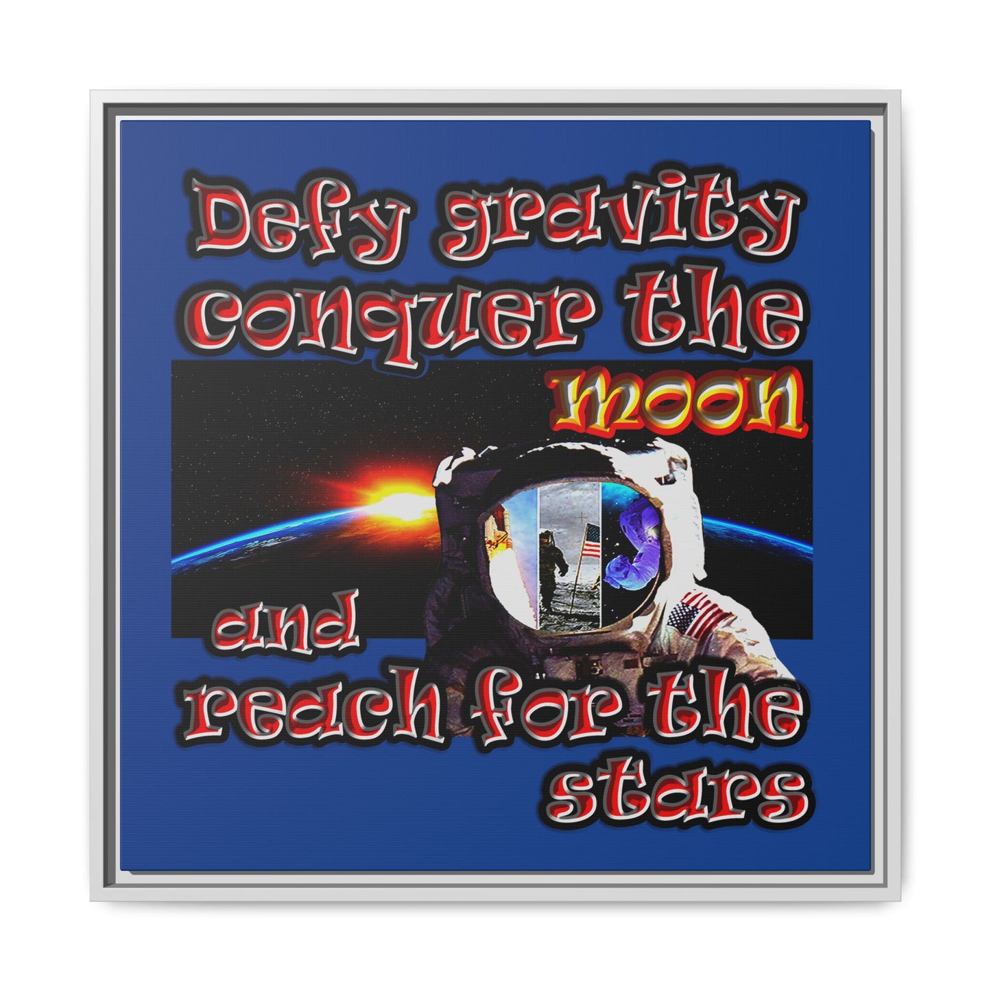 defy conquer reach - framed canvas art (dark blue)