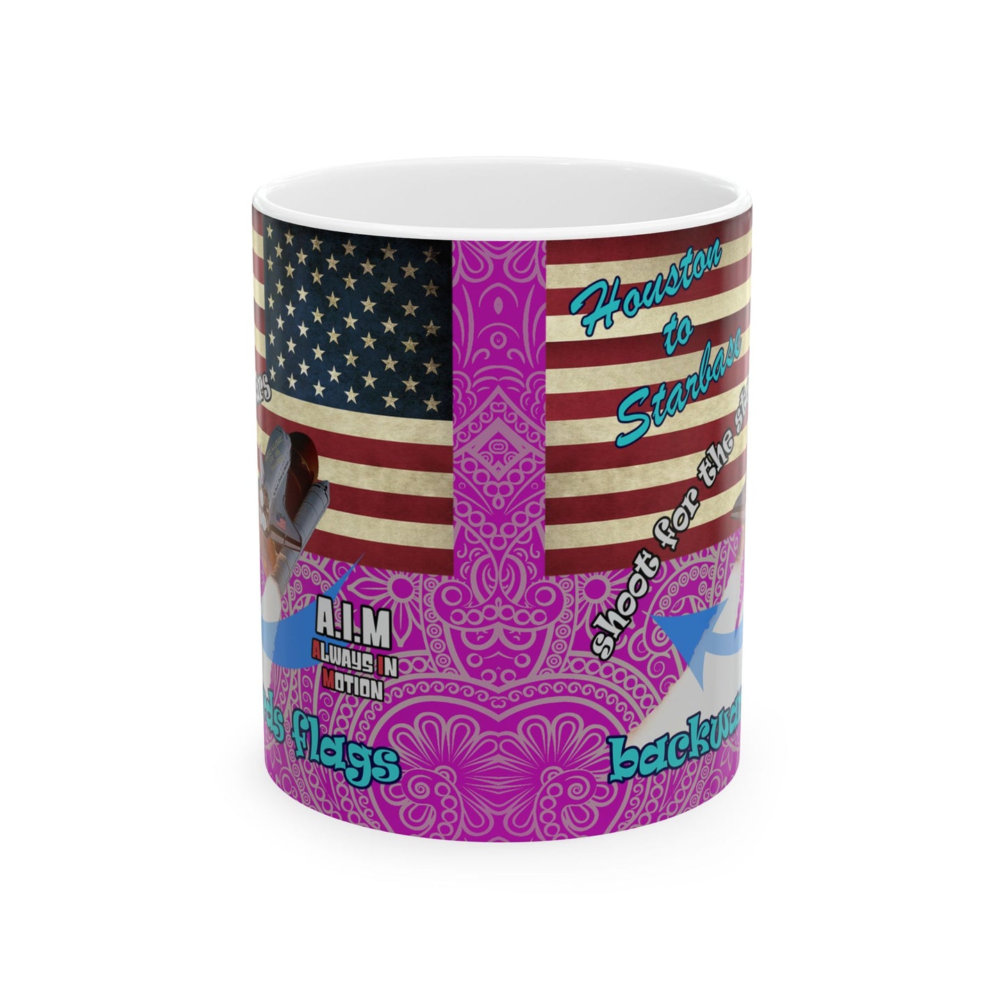 shoot for the stars - White Mug (pink swirl)