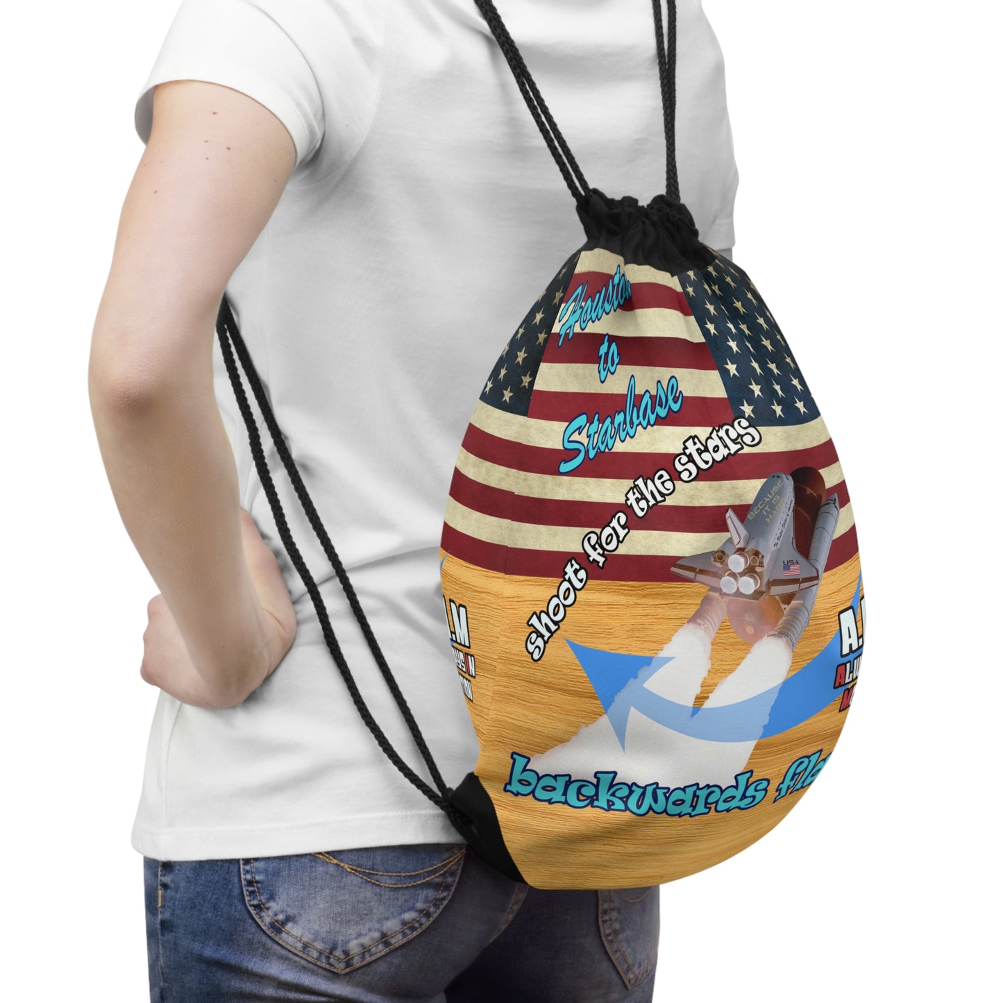 shoot for the stars - Drawstring Bag (butterscotch wood finish)