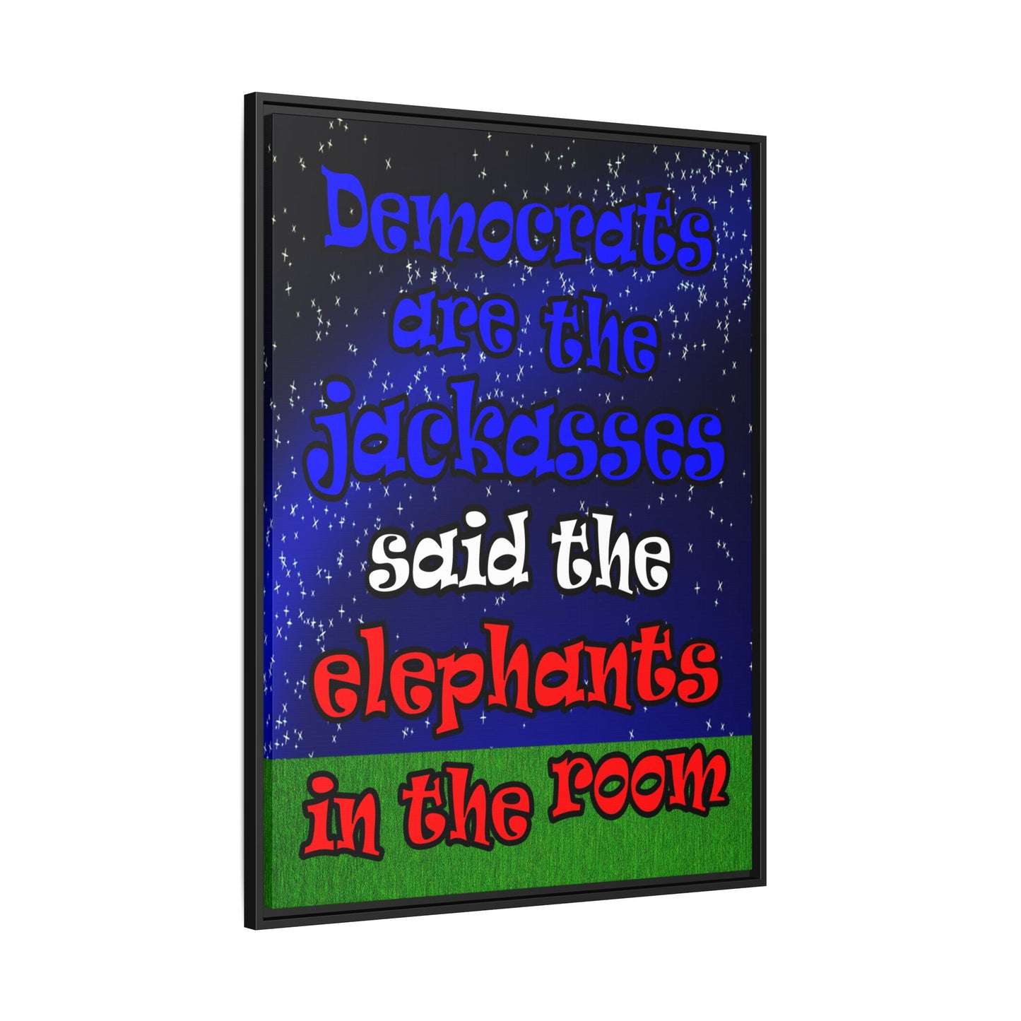 donkeys and elephants - framed canvas art ('snoops' background)