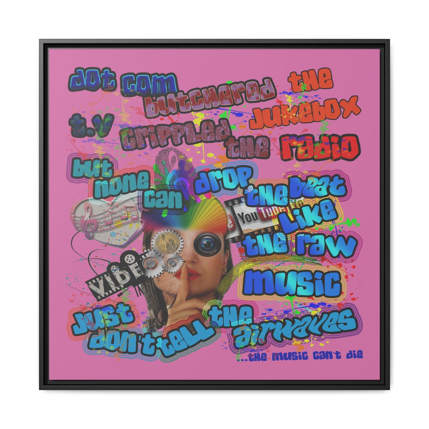 drop the beat - framed canvas art (light pink)