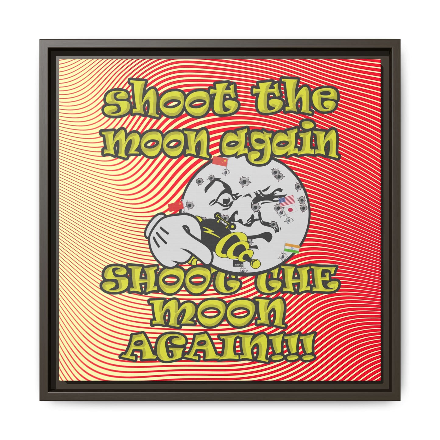 shoot the moon again - framed canvas art (yellow-orange wave)