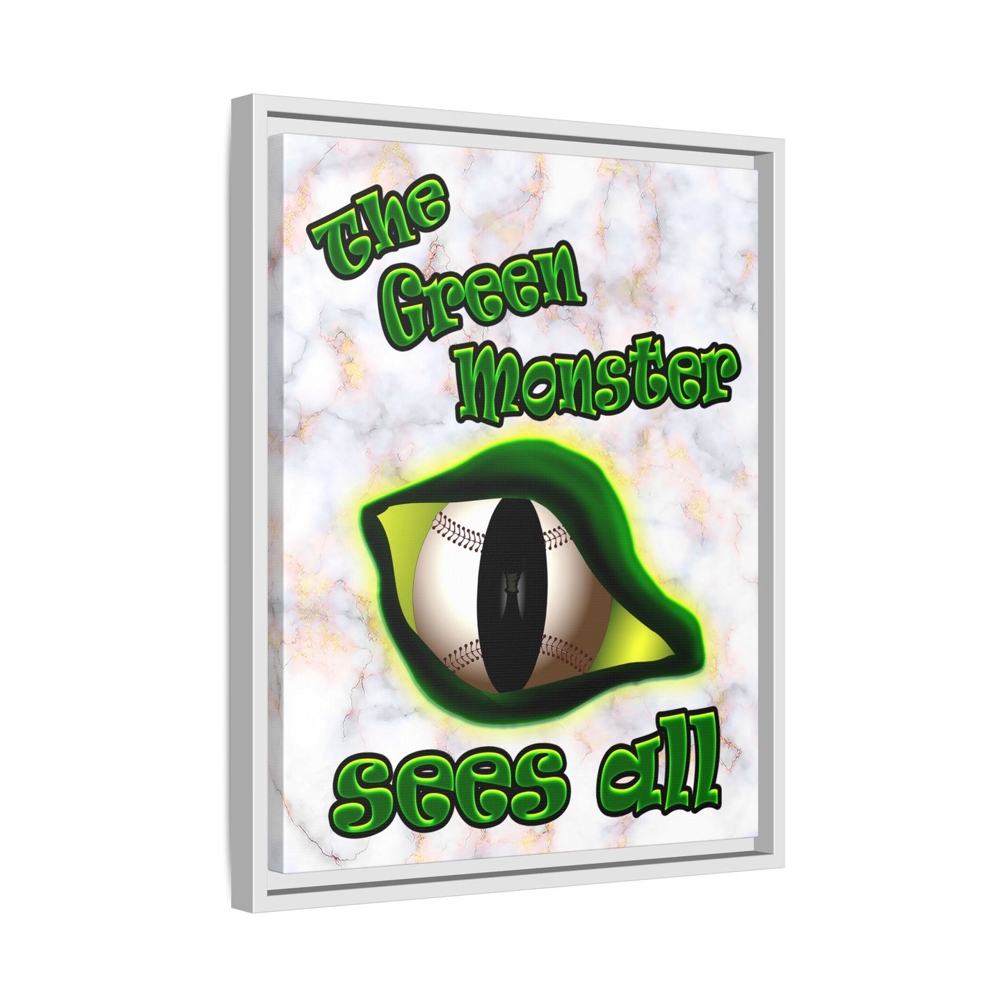 green monster - framed canvas art (white marble)