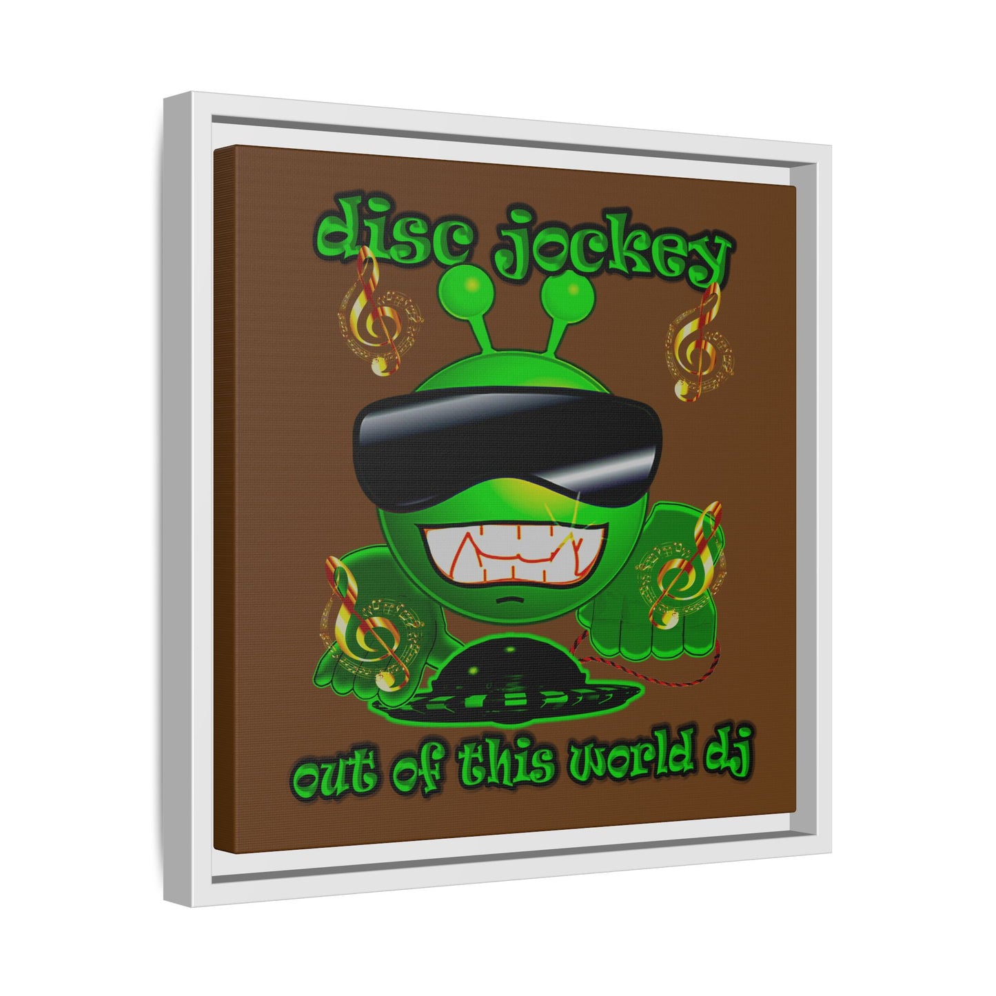 disc jockey - framed canvas art (brown)