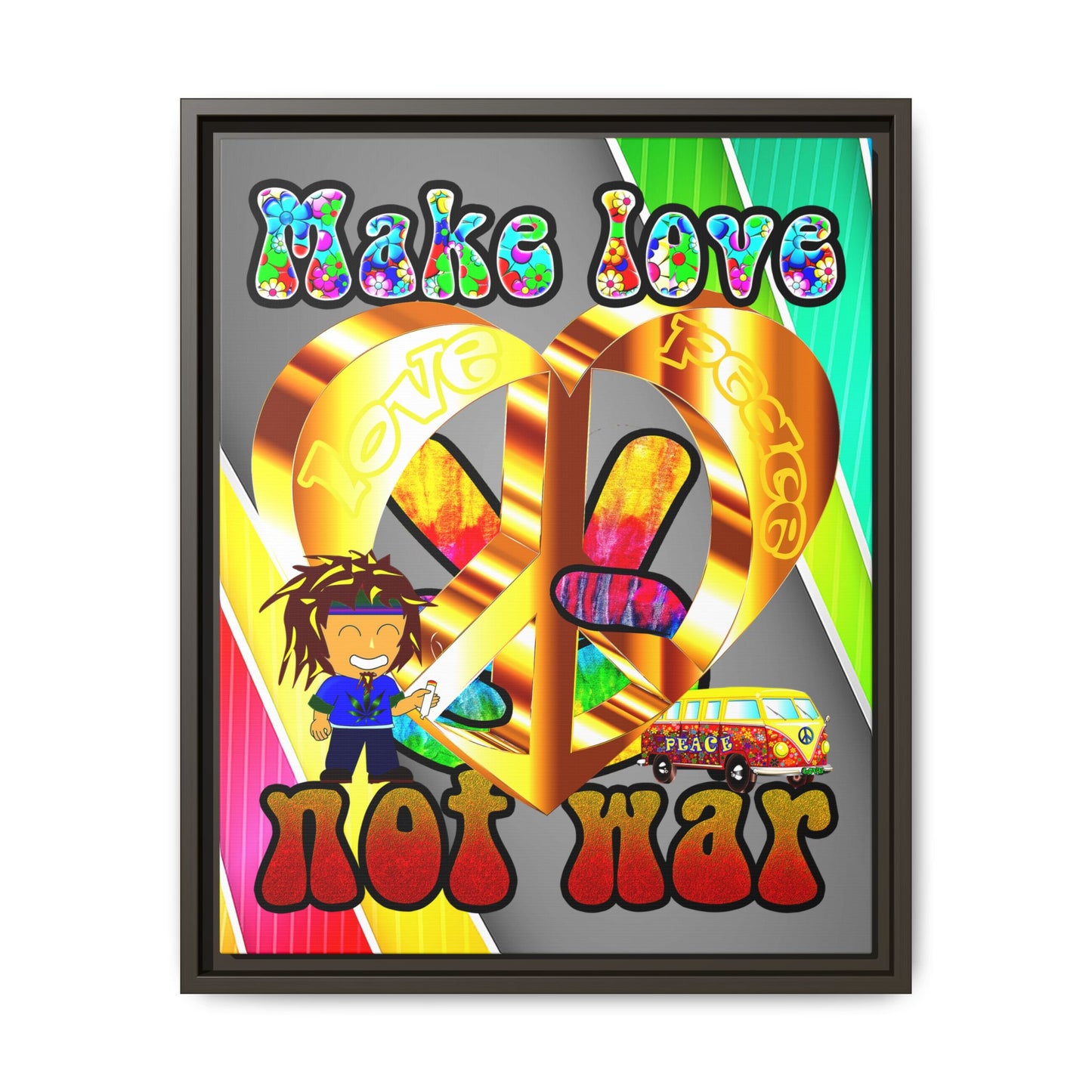 love peace - framed canvas art (rainbow split)
