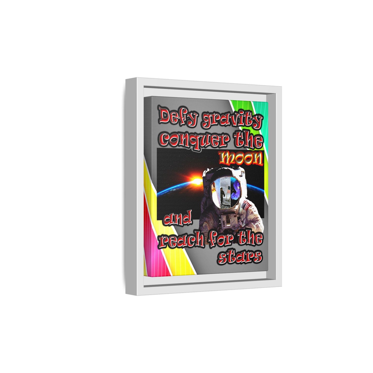 defy conquer reach - framed canvas art (rainbow split)