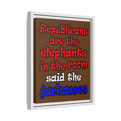 donkeys and elephants - framed canvas art (brown)