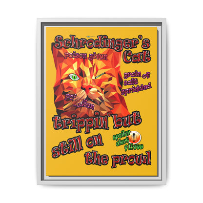schrodinger's cat - framed canvas art (yellow)